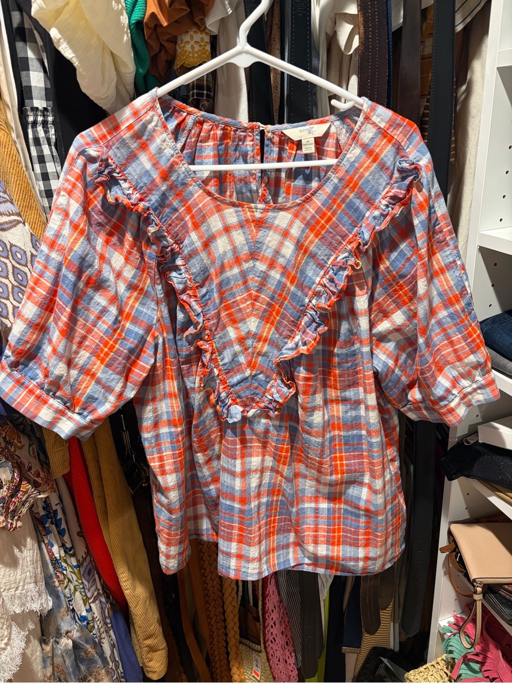 Terra & Sky Plaid Peasant Top